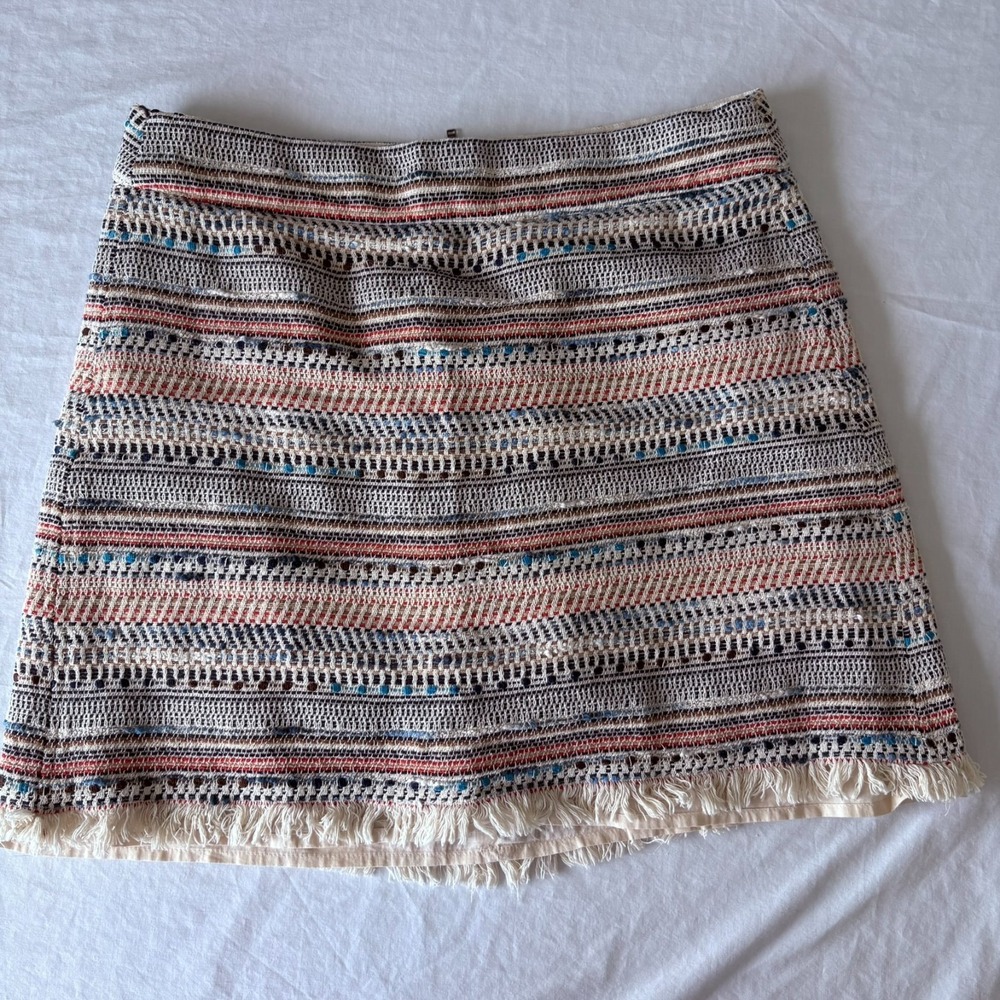 Ann Taylor Loft Womens Multicolor Striped Fringe Detail Tweed Mini Skirt Size 6